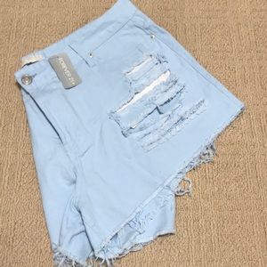 Distressed jean shorts